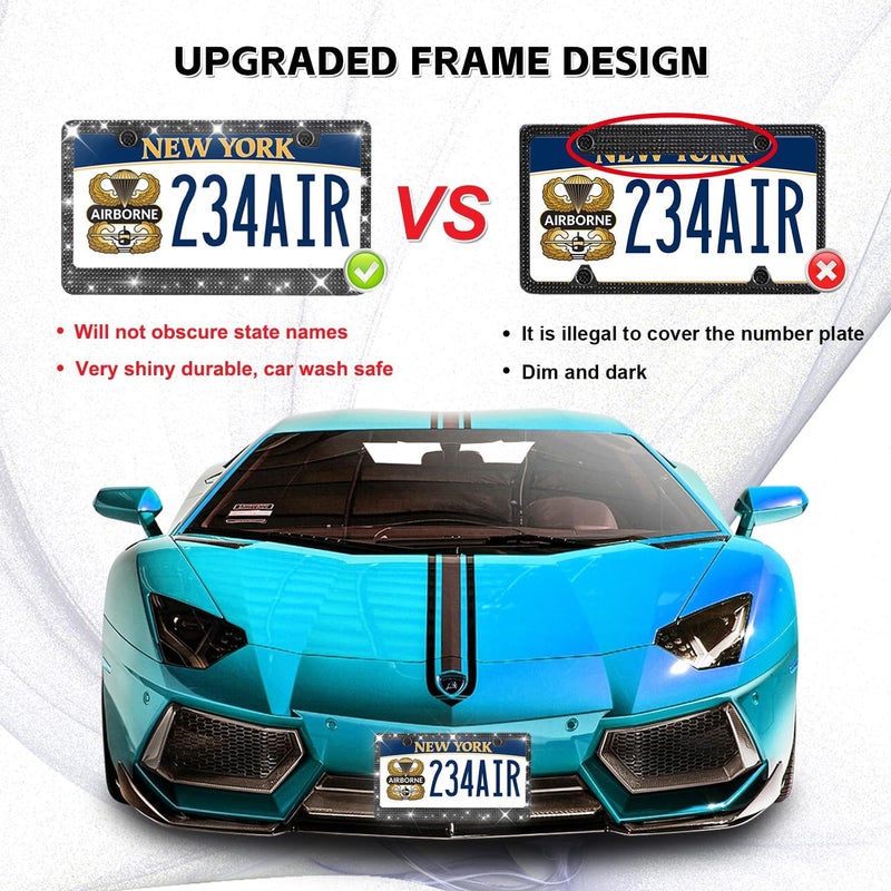 Lord Eagle Bling License Plate Frames 2 Pack - Stainless Steel Black Rhinestones Car Accessories with 1200 Crystals, Universal Fit Decorative Diamond Plate Covers for Women Men All Cars - Image 4